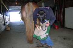 Student checking if shoe looks like the foot