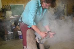 Ashlyn hot fitting a shoe to a hoof