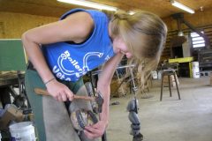 Alexis nailing her first shoe on a hoof