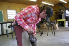 Ashlyn nailing her first shoe on a hoof