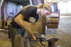 Alexis shaping a shoe