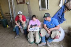 Jayson, Zoe, and Sam (and barn cat) studying for a test last minute