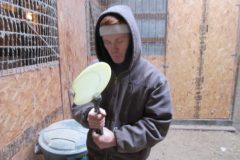 Jayson cutting out a pad for a shoe